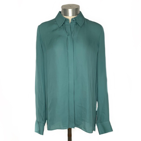 VINCE Sea Glass Long Sleeve Silk Blouse, Sz 6 - Picture 2 of 8